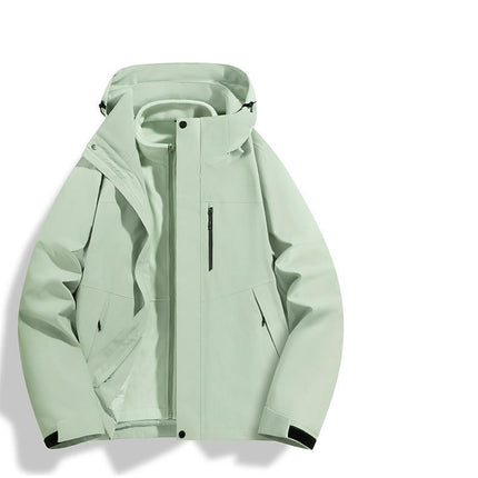 Outdoor Solid Color 3 in 1 Jacket Men's and Women's Windproof and Waterproof Hiking Camping Jacket