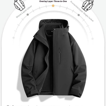Outdoor Solid Color 3 in 1 Jacket Men's and Women's Windproof and Waterproof Hiking Camping Jacket