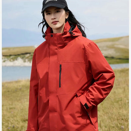 Outdoor Solid Color 3 in 1 Jacket Men's and Women's Windproof and Waterproof Hiking Camping Jacket