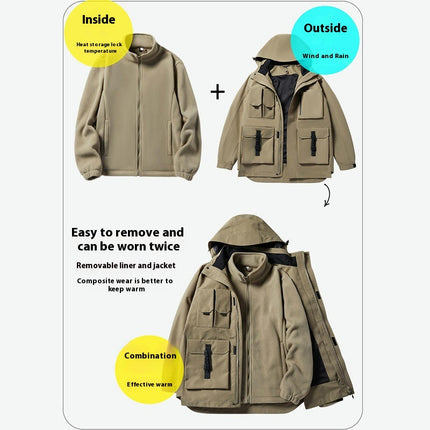 Men's 3 in 1 Waterproof Winter Ski Jackets Warm Windbreaker Snow Rain Coat Thermal Fleece Liner Hood