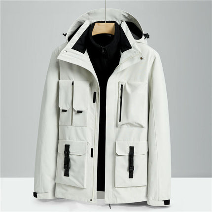 Men's 3 in 1 Waterproof Winter Ski Jackets Warm Windbreaker Snow Rain Coat Thermal Fleece Liner Hood