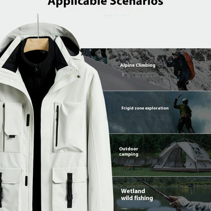 Men's 3 in 1 Waterproof Winter Ski Jackets Warm Windbreaker Snow Rain Coat Thermal Fleece Liner Hood