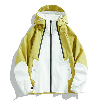 Outdoor Hooded Contrast Color Jacket Spring and Autumn Windproof Breathable Loose Mountaineering Clothes
