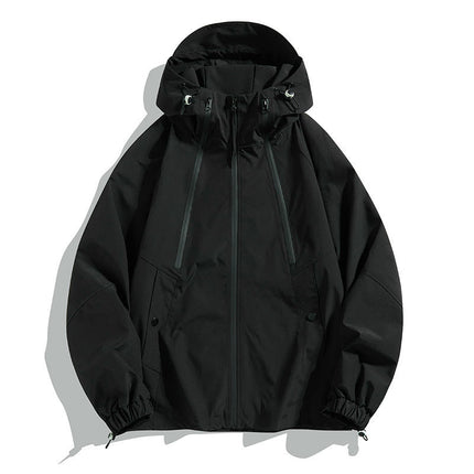 Outdoor Hooded Contrast Color Jacket Spring and Autumn Windproof Breathable Loose Mountaineering Clothes