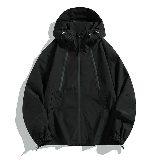 Outdoor Hooded Contrast Color Jacket Spring and Autumn Windproof Breathable Loose Mountaineering Clothes