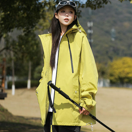 Outdoor Hooded Contrast Color Jacket Spring and Autumn Windproof Breathable Loose Mountaineering Clothes