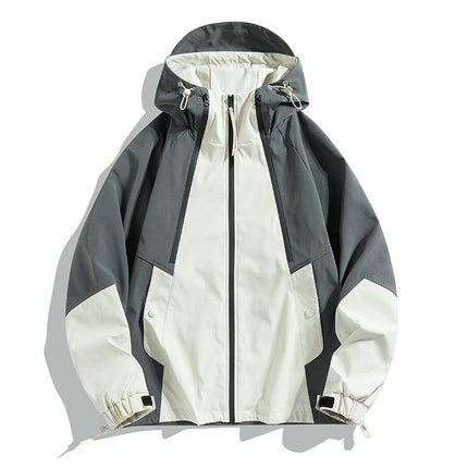 Outdoor Hooded Contrast Color Jacket Spring and Autumn Windproof Breathable Loose Mountaineering Clothes