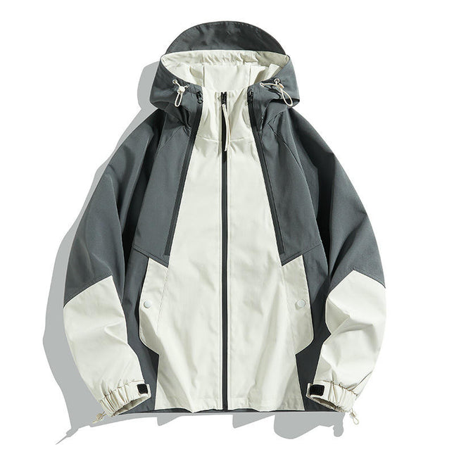 Outdoor Hooded Contrast Color Jacket Spring and Autumn Windproof Breathable Loose Mountaineering Clothes