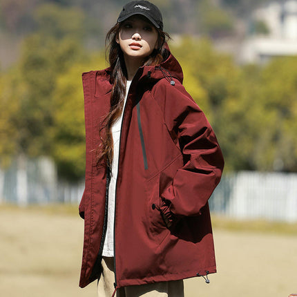 Outdoor Hooded Contrast Color Jacket Spring and Autumn Windproof Breathable Loose Mountaineering Clothes
