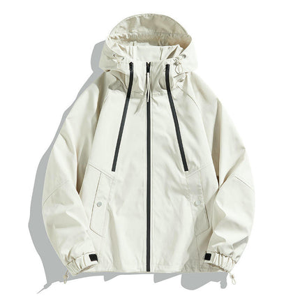 Outdoor Hooded Contrast Color Jacket Spring and Autumn Windproof Breathable Loose Mountaineering Clothes