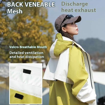 Outdoor Hooded Contrast Color Jacket Spring and Autumn Windproof Breathable Loose Mountaineering Clothes