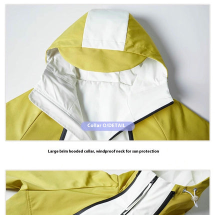 Outdoor Hooded Contrast Color Jacket Spring and Autumn Windproof Breathable Loose Mountaineering Clothes