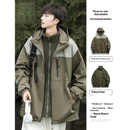Men's 3 in 1 Jacket Removable Autumn and Winter Windproof Waterproof Outdoor Jacket Women