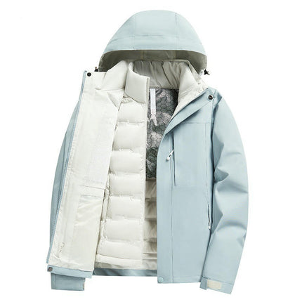 Outdoor Hiking Ski Mountaineering 3 in 1 Jacket Thick Warm Coat