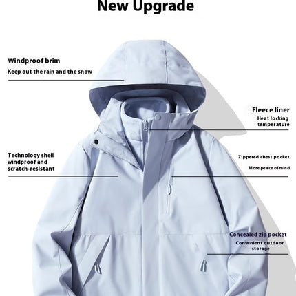 Outdoor Jacket Men's and Women's 3-in-1 Windproof and Waterproof Mountaineering Clothing