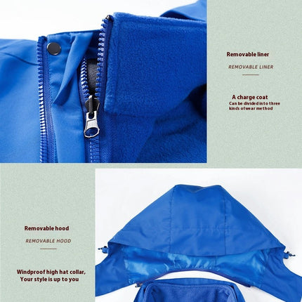 Outdoor Men's and Women's 3 In 1 Windproof and Warm Jackets and Mountaineering Clothes