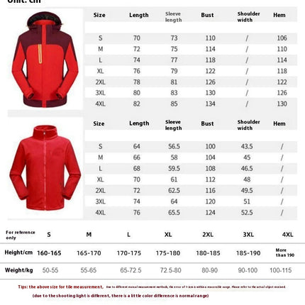 Men's and Women's Outdoor Jacket 3 In 1 Removable Grab Lining Waterproof Mountaineering Clothing