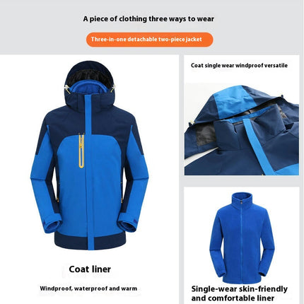 Men's and Women's Outdoor Jacket 3 In 1 Removable Grab Lining Waterproof Mountaineering Clothing