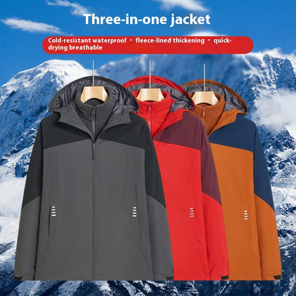 Men's and Women's Outdoor Jacket 3 in 1 Removable Fleece Warm Waterproof Mountaineering Clothes