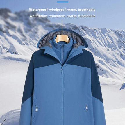 Men's and Women's Outdoor Jacket 3 in 1 Removable Fleece Warm Waterproof Mountaineering Clothes