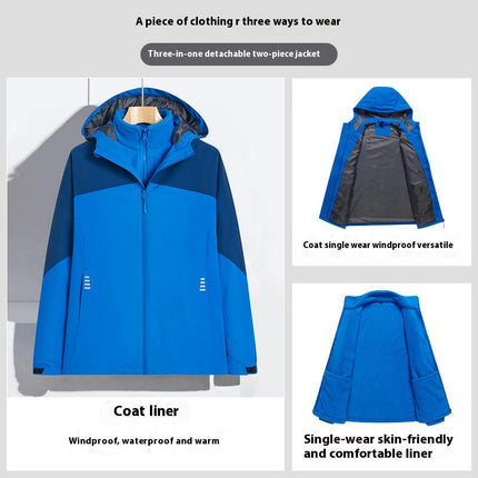 Men's and Women's Outdoor Jacket 3 in 1 Removable Fleece Warm Waterproof Mountaineering Clothes