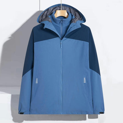Men's and Women's Outdoor Jacket 3 in 1 Removable Fleece Warm Waterproof Mountaineering Clothes
