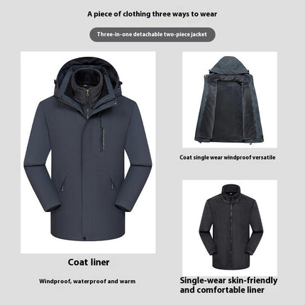 Jacket 3 in 1 Removable Silver Fox Fleece Liner Windbreaker Jacket Waterproof Mountaineering Clothing