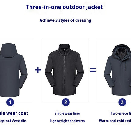 Jacket 3 in 1 Removable Silver Fox Fleece Liner Windbreaker Jacket Waterproof Mountaineering Clothing