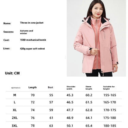 Jacket 3 in 1 Removable Silver Fox Fleece Liner Windbreaker Jacket Waterproof Mountaineering Clothing