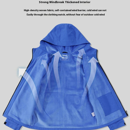 Autumn and Winter Plus Welvet Warm Jacket Outdoor Hooded Mountaineering Clothing Windproof Jacket