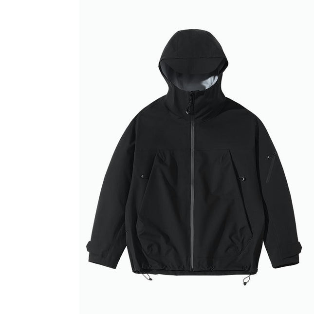 Men's Waterproof Hard Shell Jacket - Outdoor Mountaineering Thin Hooded Windbreaker Jacket