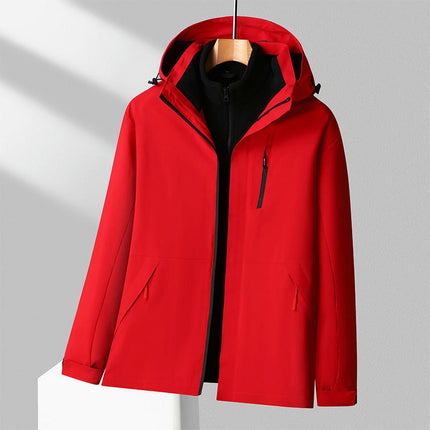 Men's and Women's Ski Jacket 3 in 1 Waterproof Winter Windproof Hooded with Inner Warm Fleece Coat