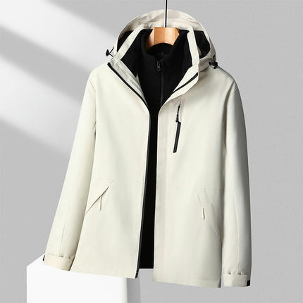 Men's and Women's Ski Jacket 3 in 1 Waterproof Winter Windproof Hooded with Inner Warm Fleece Coat