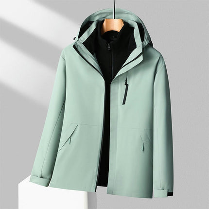 Men's and Women's Ski Jacket 3 in 1 Waterproof Winter Windproof Hooded with Inner Warm Fleece Coat