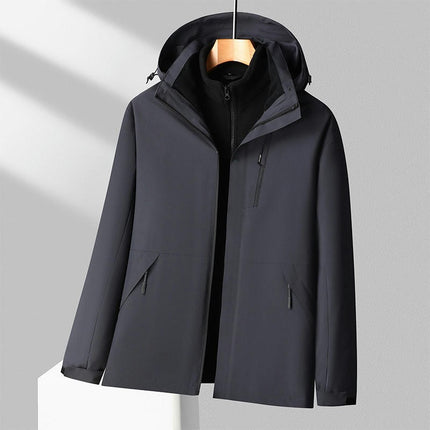 Men's and Women's Ski Jacket 3 in 1 Waterproof Winter Windproof Hooded with Inner Warm Fleece Coat