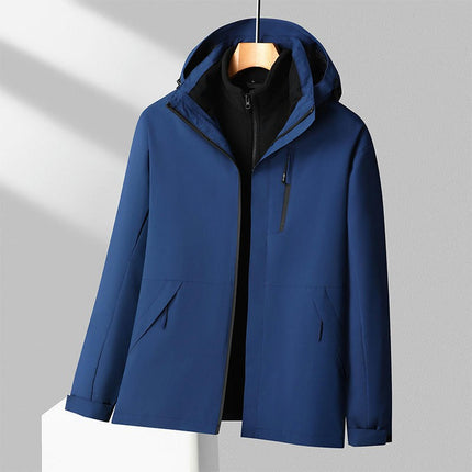 Men's and Women's Ski Jacket 3 in 1 Waterproof Winter Windproof Hooded with Inner Warm Fleece Coat