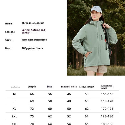 Men's and Women's Ski Jacket 3 in 1 Waterproof Winter Windproof Hooded with Inner Warm Fleece Coat