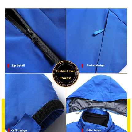 Men's and Women's Ski Jacket 3 in 1 Waterproof Winter Windproof Hooded with Inner Warm Fleece Coat