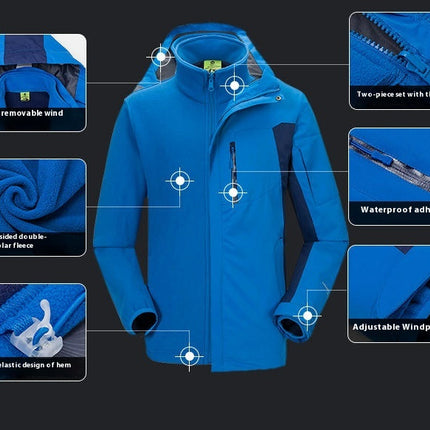 Outdoor Winter Jacket Three-In-One Mountaineering Clothing Fleece Cold-proof Warm Jacket