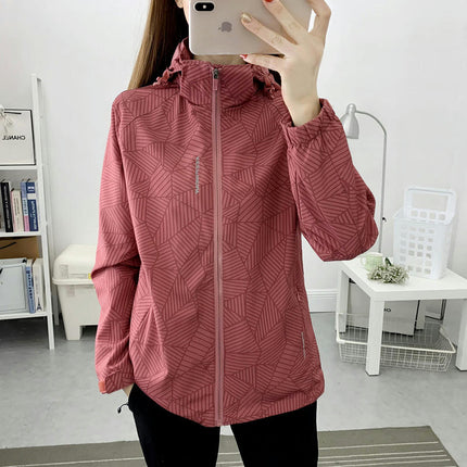 Women's Outdoor Waterproof Rain Jacket Softshell with Hooded Lightweight Windbreaker for Hiking