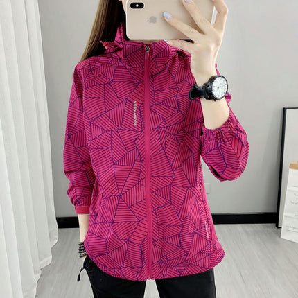 Women's Outdoor Waterproof Rain Jacket Softshell with Hooded Lightweight Windbreaker for Hiking