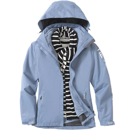 Men's Rain Jacket 3 In 1 Winter Ski Waterproof Windbreaker Hooded with Reflective Polar Fleece Jacket