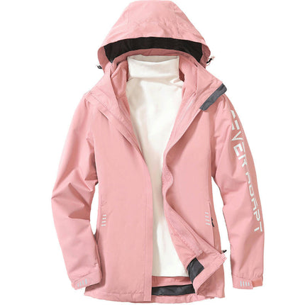 Men's Rain Jacket 3 In 1 Winter Ski Waterproof Windbreaker Hooded with Reflective Polar Fleece Jacket