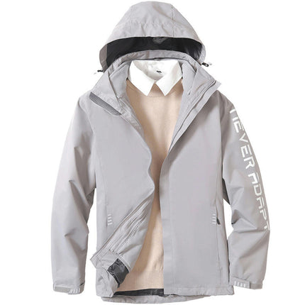 Men's Rain Jacket 3 In 1 Winter Ski Waterproof Windbreaker Hooded with Reflective Polar Fleece Jacket