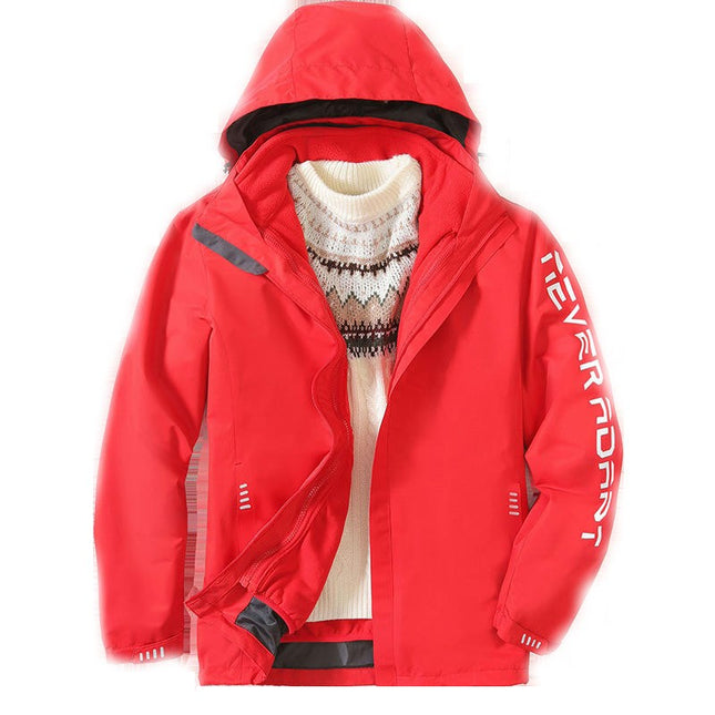 Men's Rain Jacket 3 In 1 Winter Ski Waterproof Windbreaker Hooded with Reflective Polar Fleece Jacket