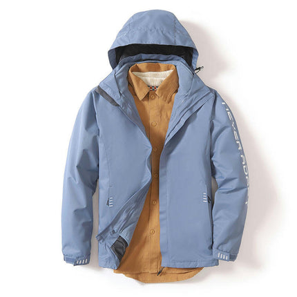 Men's Rain Jacket 3 In 1 Winter Ski Waterproof Windbreaker Hooded with Reflective Polar Fleece Jacket