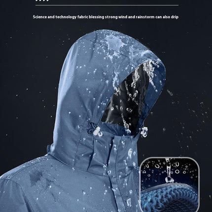 Men's Rain Jacket 3 In 1 Winter Ski Waterproof Windbreaker Hooded with Reflective Polar Fleece Jacket