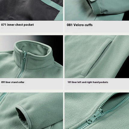 Men's Rain Jacket 3 In 1 Winter Ski Waterproof Windbreaker Hooded with Reflective Polar Fleece Jacket