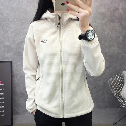 Women's Spring and Autumn Outdoor Windproof Warm Fleece Splicing Hooded Sports Sweater Jacket