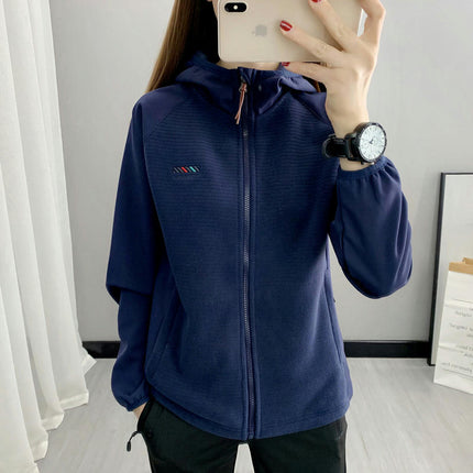 Women's Spring and Autumn Outdoor Windproof Warm Fleece Splicing Hooded Sports Sweater Jacket